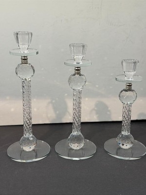 Peramari Dekoratif Kristal Cam-Metal Üçlü Mumluk Gold Gümüş 28 x 32