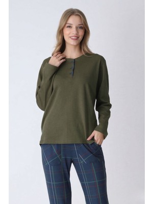Obje Kadın Haki Patlı Düğmeli Pijama Üstü