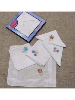 Gözde Işlemeli Kadın Mendili 12 Adet 28X28 CM%100 Pamuk