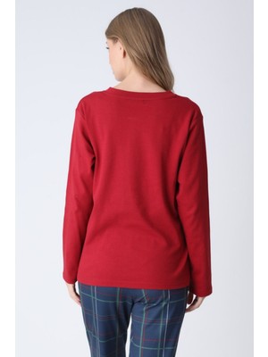 Obje Kadın Bordo Patlı Düğmeli Pijama Üstü