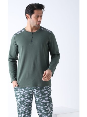 Obje Erkek Haki Omuz Kamuflaj Desen Pijama Üstü