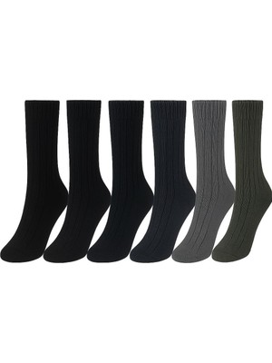 Socks 6 Çift Yünlü Erkek Norveç Doğal Yumuşak Kalın Termal Kışlık Fitilli Derbi Soket Çor