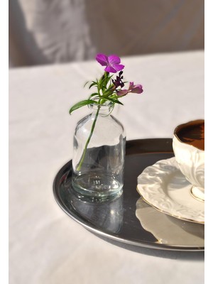 2 Adet Mini Cam Vazo 50 ml Kahve Yanı Minik Vazo 7 cm Sunum