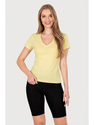 Obje Kadın Sarı V Yaka T-Shirt