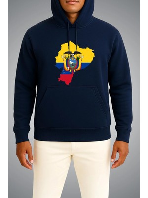 Bahriyeli Collection Kapüşonlu Ekvador Bayrağı ve Haritası Büyük Göğüs Baskılı Unisex Sweatshirt