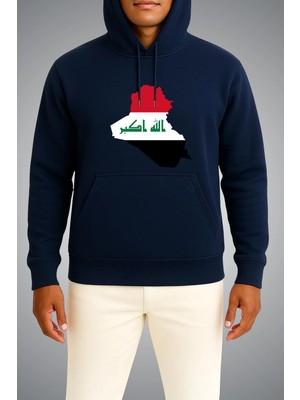 Bahriyeli Collection Kapüşonlu Irak Bayrağı ve Haritası Göğüs Baskılı Unisex Sweatshirt