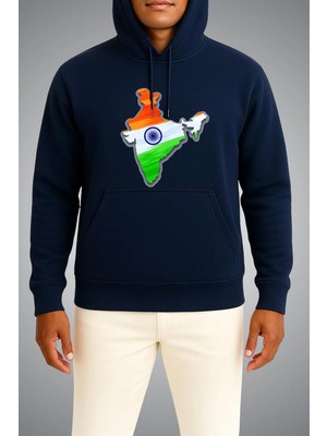 Bahriyeli Collection Kapüşonlu Hindistan Bayrağı ve Haritası Göğüs Baskılı Unisex Sweatshirt