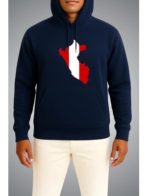 Bahriyeli Collection Kapüşonlu Peru Bayrağı ve Haritası Göğüs Baskılı Unisex Sweatshirt