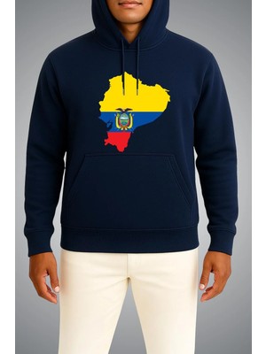 Bahriyeli Collection Kapüşonlu Ekvador Bayrağı ve Haritası Küçük Göğüs Baskılı Unisex Sweatshirt