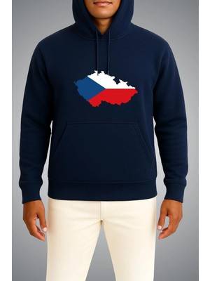 Bahriyeli Collection Kapüşonlu Çek Cumhuriyeti Bayrağı ve Haritası Göğüs Baskılı Unisex Sweatshirt