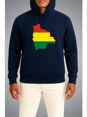 Bahriyeli Collection Kapüşonlu Bolivya Bayrağı ve Haritası Göğüs Baskılı Unisex Sweatshirt