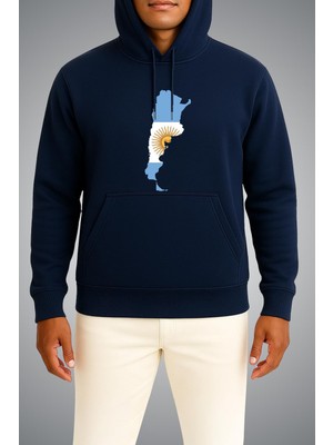 Bahriyeli Collection Kapüşonlu Arjantin Bayrağı ve Haritası Göğüs Baskılı Unisex Sweatshirt