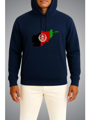 Bahriyeli Collection Kapüşonlu Afganistan Bayrağı ve Haritası Göğüs Baskılı Unisex Sweatshirt