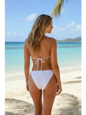 İlk El Grup Ieg™ Kadın Beyaz Özel Tasarım Yandan Bağlamalı Bikini Mayo Takımı