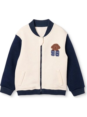 Hellobaby Erkek Bebek Kolej Ceket Ayı Baskılı Fermuarlı Bisiklet Yaka Long Sleeve