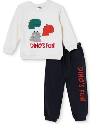 Hellobaby Erkek Bebek Eşofman Takımı Dinozor Baskılı Bisiklet Yaka Long Sleeve Ribanalı