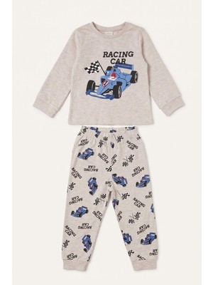 DeFacto Baskılı Uzun Kollu Pijama Üstü Esnek Belli Uzun Pijama Altı 2'li Pijama Takımı Erkek Bebek I1284A526AU