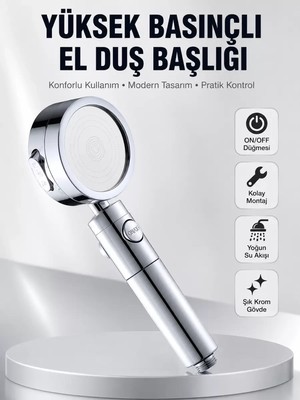 Midas Toptan Home Kolay Montajlı 3 Modlu Yüksek Basınç Duş Başlığı