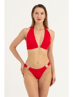 Obje Kadın Kırmızı Kalp Detay Bikini Takım