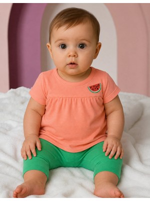 Organickid Watermelon Kız Bebek Somon-Yeşil 2'li Takım
