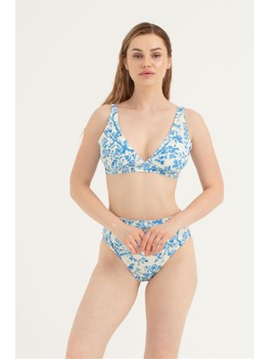 Obje Kadın Mavi Yaprak Desen Bikini Takım