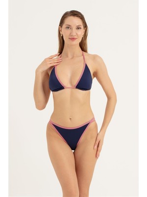 Obje Kadın Lacivert Kırmızı Beyaz Çerçeveli Bikini Takım