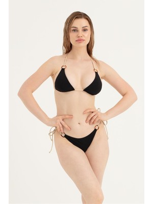 Obje Kadın Siyah Halka Detaylı Bikini Takım