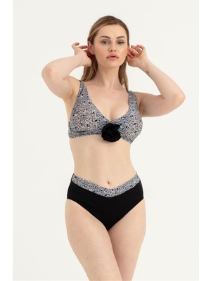Obje Kadın Siyah Beyaz Güllü Bikini Takım