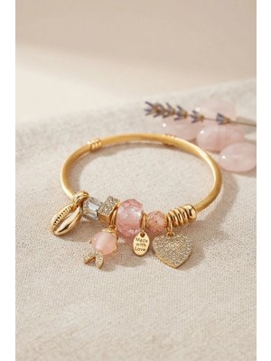 TeknoKapsül Pembe Balık Model Gold Renk Charmlı Bileklik