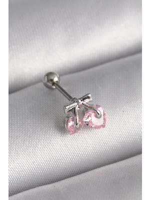 TeknoKapsül 316L Çelik Gümüş Renk Pembe Zirkon Taşlı Tragus Piercing