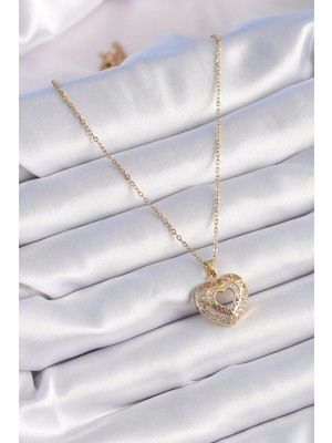 TeknoKapsül 316L Çelik Gold Renk Zirkon Taşlı Model Kadın Kolye