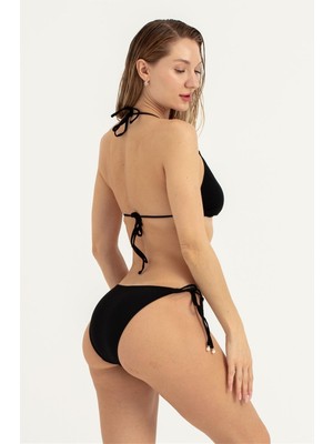Obje Kadın Siyah Önü Inci Detay Bikini Takım