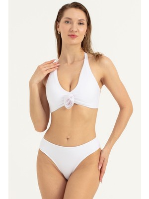 Obje Kadın Beyaz Güllü Bikini Takım