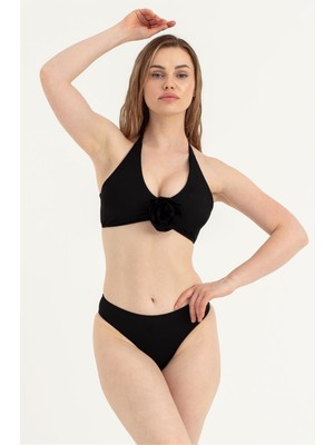 Obje Kadın Siyah Güllü Bikini Takım