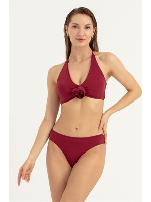 Obje Kadın Bordo Güllü Bikini Takım