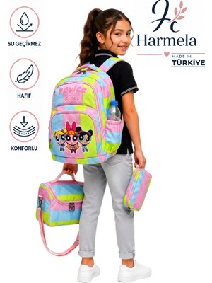 Harmela Kız Çocuk Ilk Okul Çantası 3'lü Set Ilkokul Çantası Karakter Desenli Takım Renkli