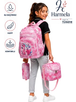 Harmela Kız Çocuk Ilk Okul Çantası Pembe 3'lü Set Ilkokul Çantası Karakter Desenli Takım