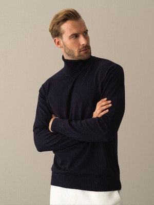 Xint Erkek Lacivert Regular Fit Balıkçı Yaka Pamuklu Kazak