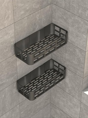 TeknoKapsül Evo 2li Yapışkanlı Duvar Organizer Siyah Banyo Duş Rafı Seti Delme Gerektirmez Banyo Düzenleyici