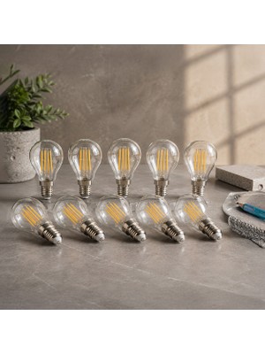 ORBUS PC45 10LU 4W LED Filament Ampul E14 – 400 Lümen Sarı Işık, Şeffaf Cam Vintage