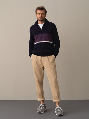 Xint Erkek Lacivert Regular Fit Dik Yaka Pamuk Sweatshirt