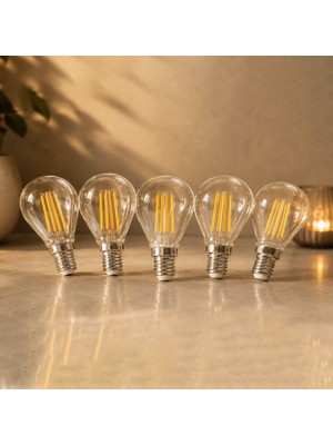 ORBUS PC45 5Lİ 4W LED Filament Ampul E14 – 400 Lümen Sarı Işık, Şeffaf Cam Vintage
