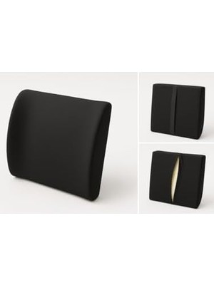 TeknoKapsül Ergonomik Bel Destek Yastığı, Siyah, 35X34X12 Cm, Yıkanabilir Kılıf, Ayarlanabilir Kemer, Ofis A