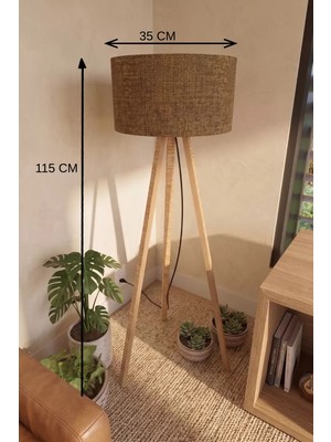 Uravas Store 3 Ayaklı Tripod Lambader Tütün Kahve Kumaş Başlık