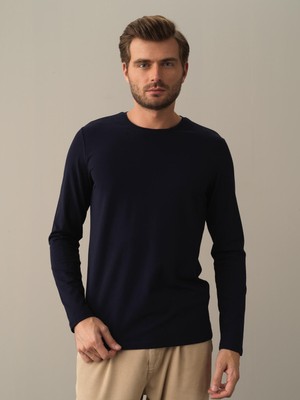 Xint Erkek Lacivert Slim Fit Bisiklet Yaka Modal Tişört