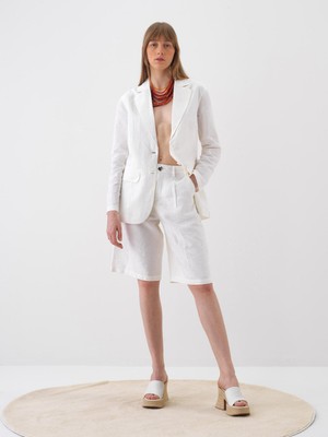 Xint Kadın Beyaz %100 Keten Oversize Şort