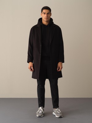 Xint Erkek Siyah Oversize Pamuklu Kaban