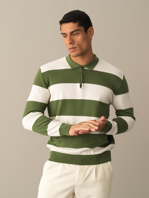Xint Erkek Yeşil Regular Fit Polo Yaka Pamuk Kazak