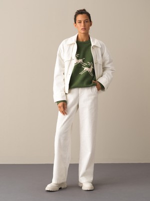 Xint Kadın Ekru Oversize Pamuklu Kadife Ceket