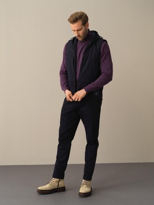 Xint Erkek Lacivert Regular Fit Kapüşonlu Polar Yelek